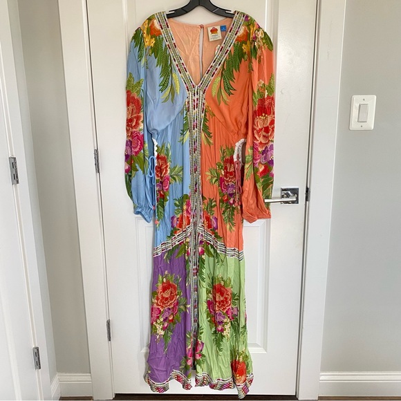 Farm Rio x Anthropologie Long-Sleeve V-Neck Maxi Dress XL NWT - Picture 3 of 6